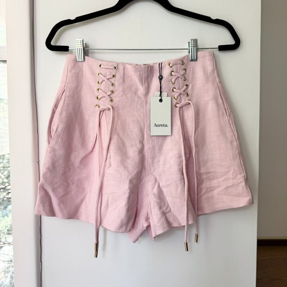 NWT Aureta Madeline Linen Blend High Rise Shorts Candy Pink Size Small